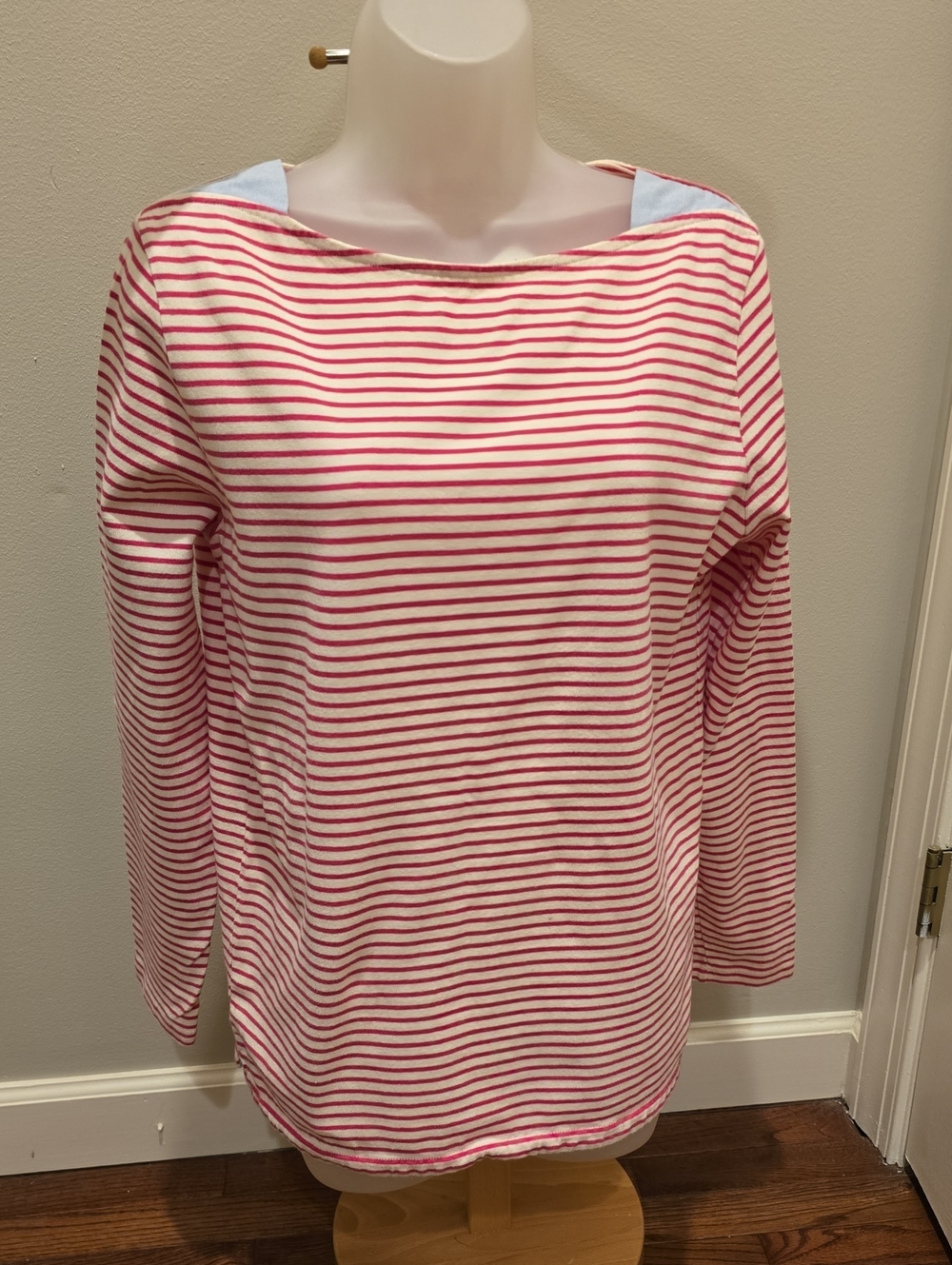 Vineyard Vines Pink and White Striped Long Sleeve Boatneck Top